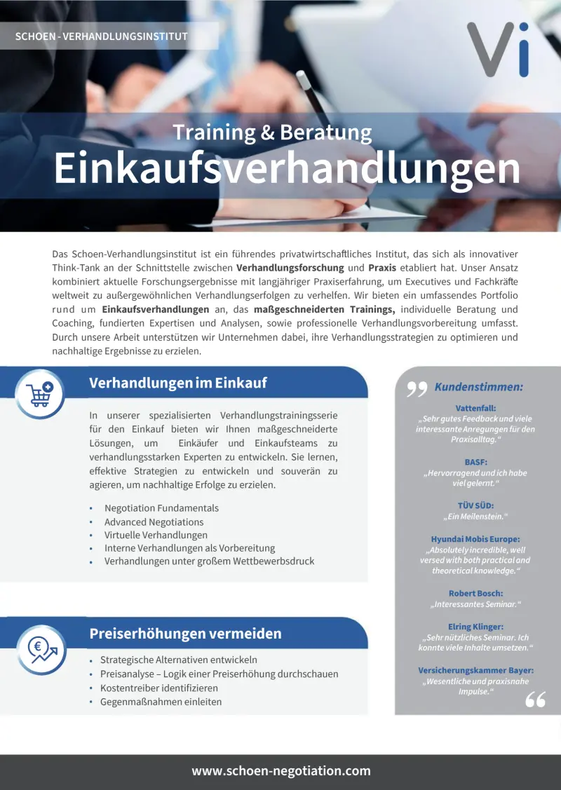 Vorschau Broschüre Verhandlungstraining im Einkauf