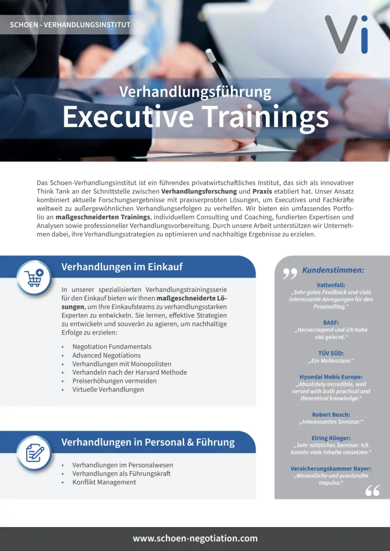 Vorschau Broschüre Verhandlungstrainings – Strategien, Tools & Best Practices